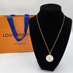 Louis‎ Vuitton Monogram Coin Pendant Necklace Gold Tone Chain